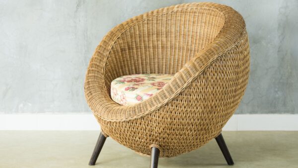 Wicker Accent Chair with Cushions - Natural Rattan Armchair